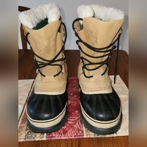 LNC Men's USA SZ 9 Sorel Winter Tan Faux Fur Suede Leather Rain/Snow Boots